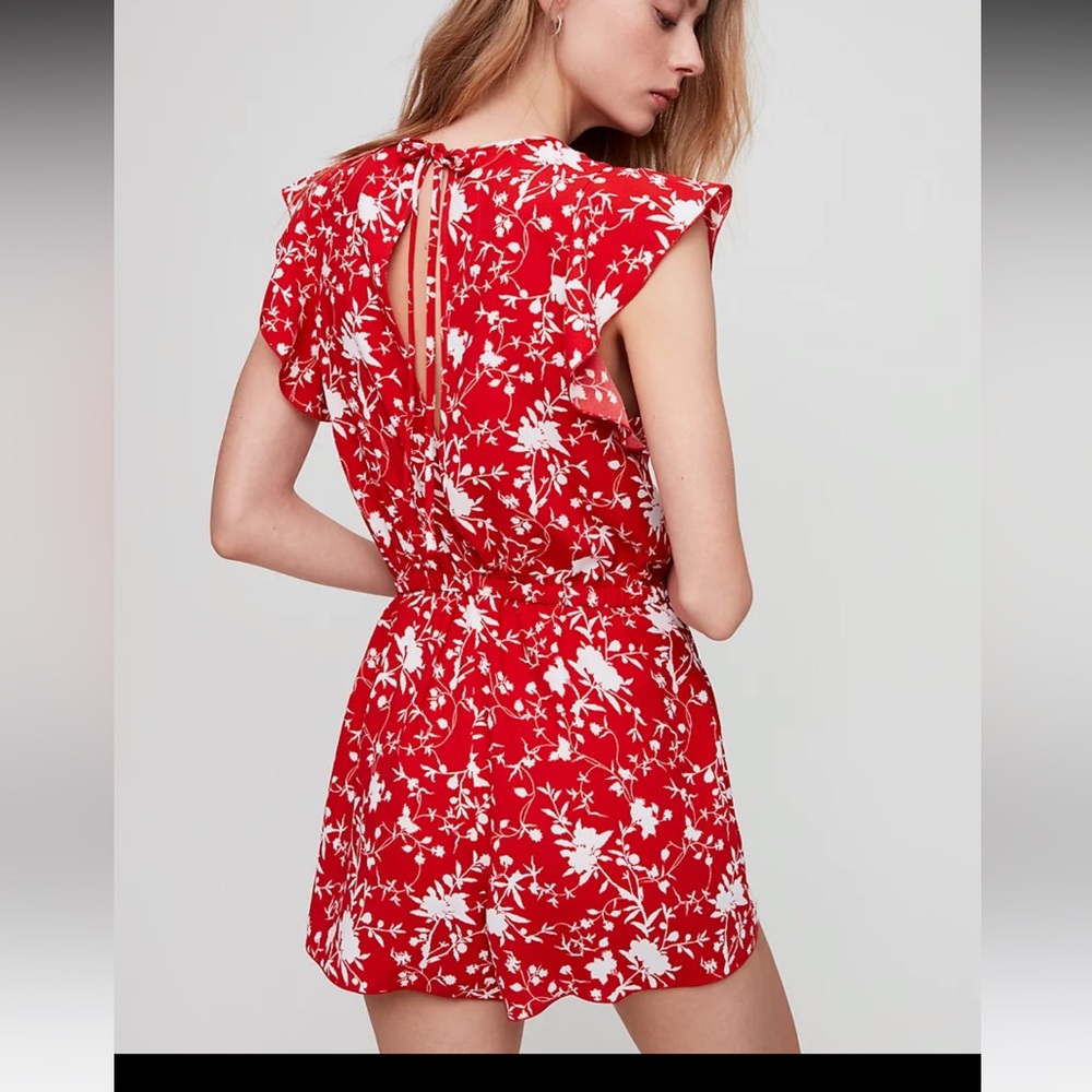 Aritzia Wilfred Fleurette Romper - Size Small - Goji Berry/White Floral